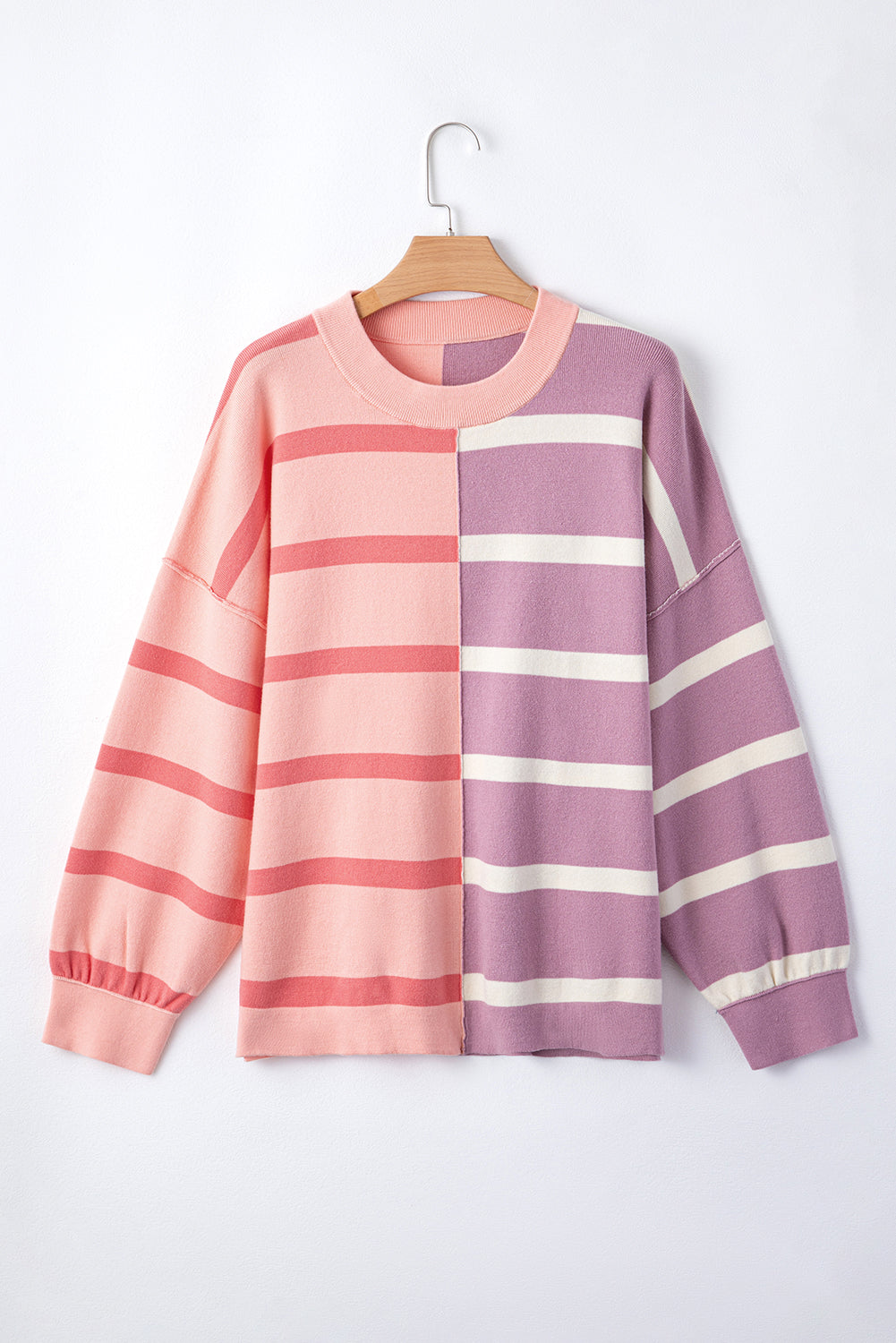Neutral Colorblock Knit Sweater – Oversized Fit Pullover