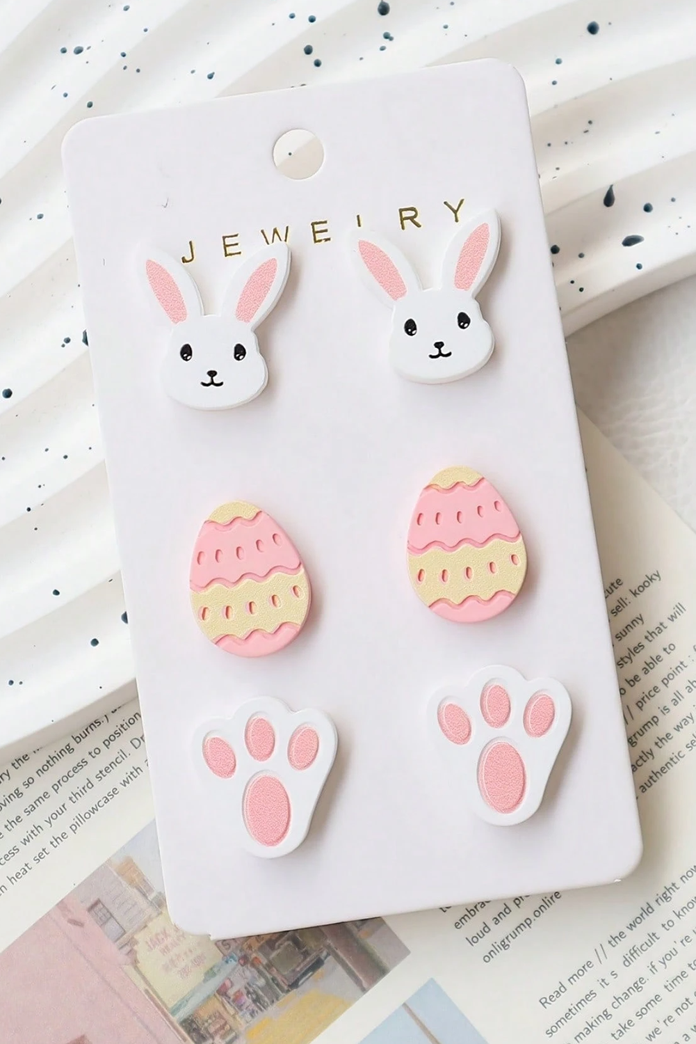 Easter Bunny Egg Paw Acrylic Stud Earrings Set