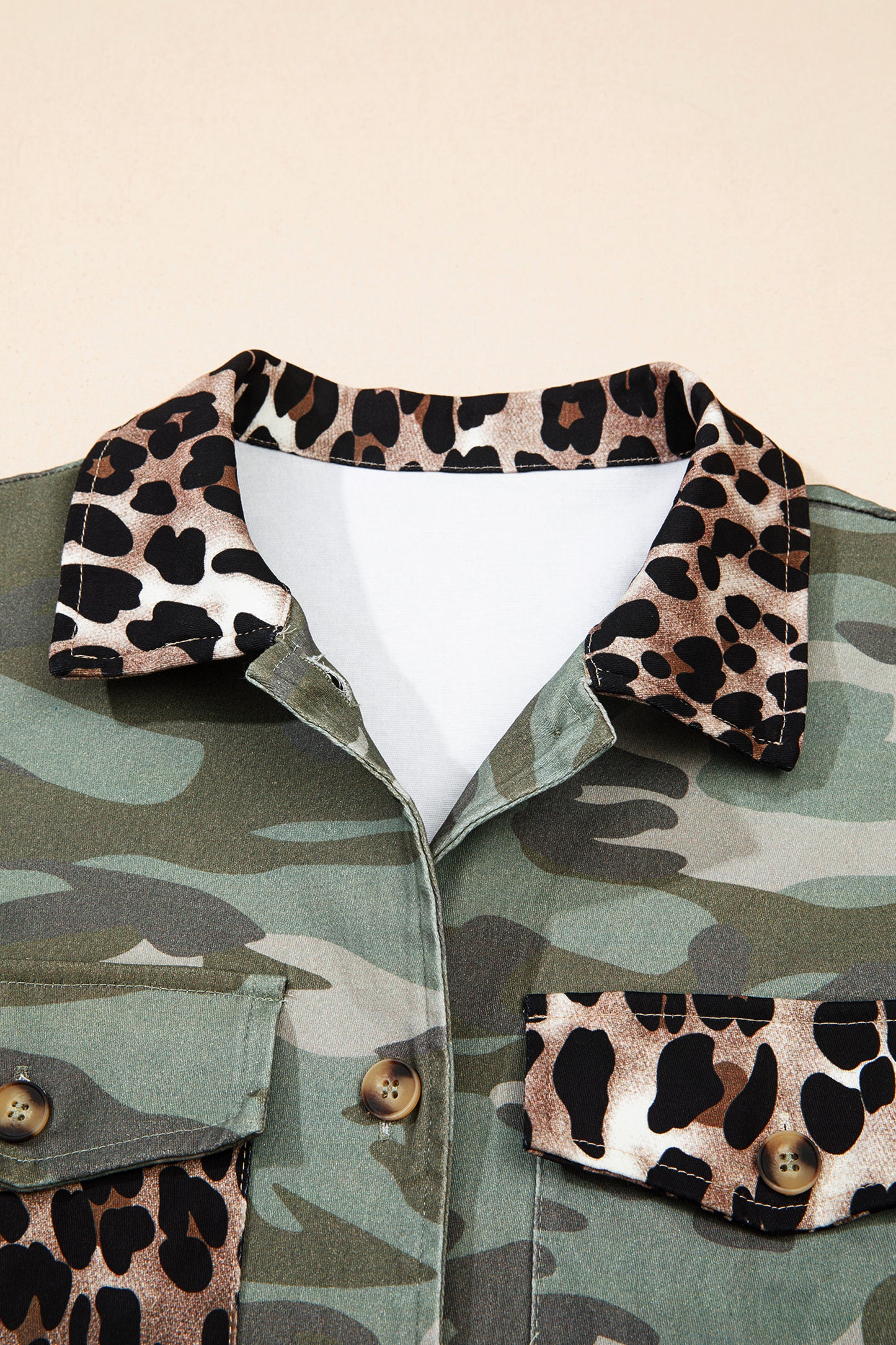 Camo Leopard Patchwork Military Crop Jacket