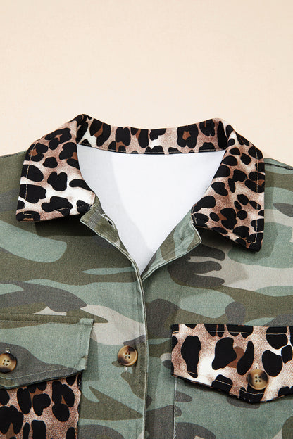 Camo Leopard Patchwork Military Crop Jacket