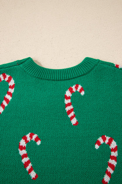 Sachet Pink Christmas Candy Cane Holiday Drop Shoulder Sweater
