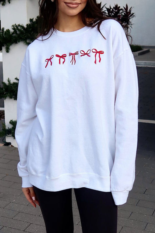 Valentine's Diverse Bow Embroidery Drop Shoulder Sweatshirt