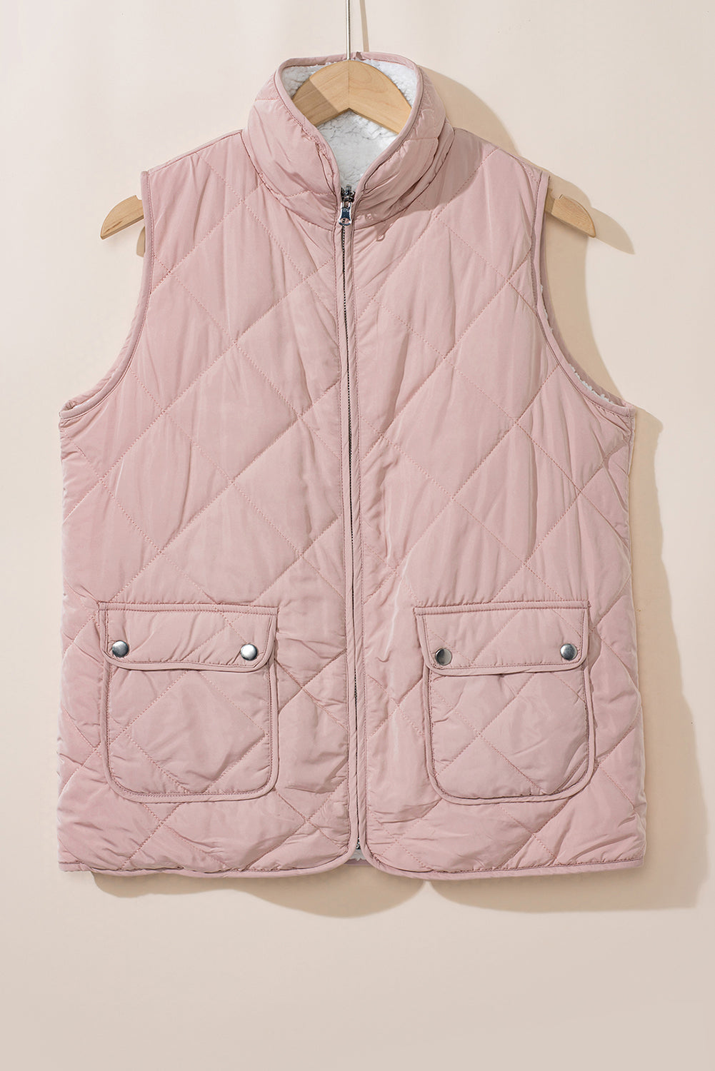 Pink Fleece Lined Quilted Zip Up Vest Jacket