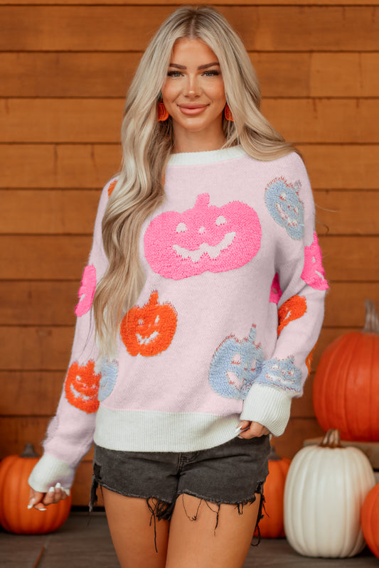 Cozy Halloween Jack-O’-Lantern Knit Pullover Sweater