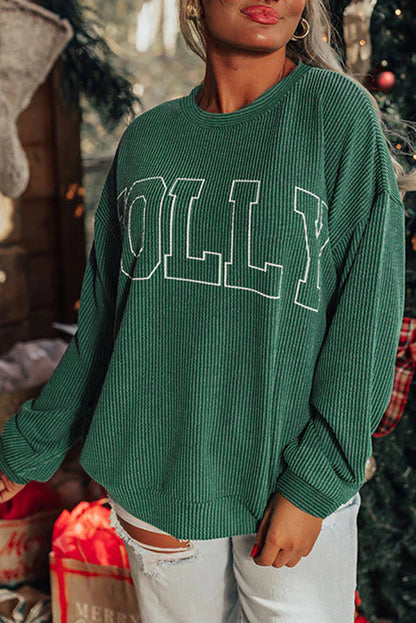 Corduroy MERRY Letter Christmas Pullover Sweatshirt
