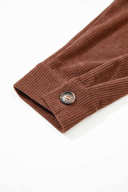 Coffee Corduroy Floral Embroidered Button Front Jacket