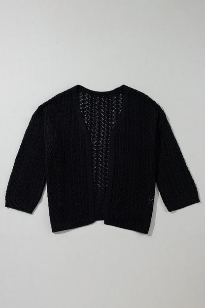 Chic Hollow Out Knit Cardigan with Drop Shoulders