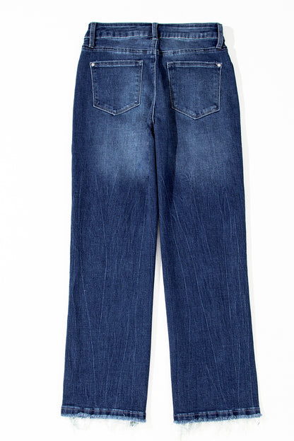 High Waist Flared Jeans with Raw Hem