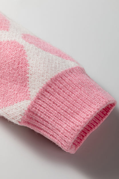Pink Valentine Heart Print Cozy Knit Sweater for Women