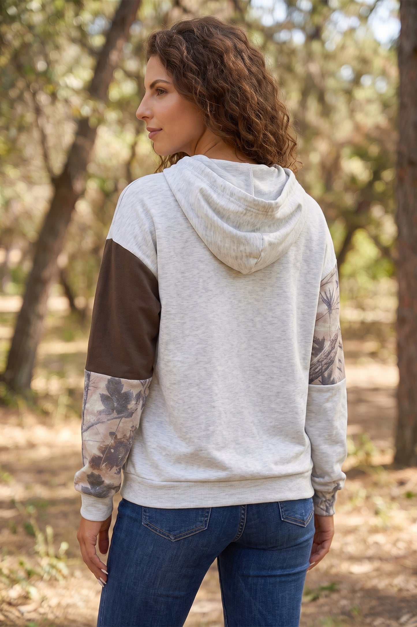 Camo Colorblock Hoodie Western Drawstring Pullover