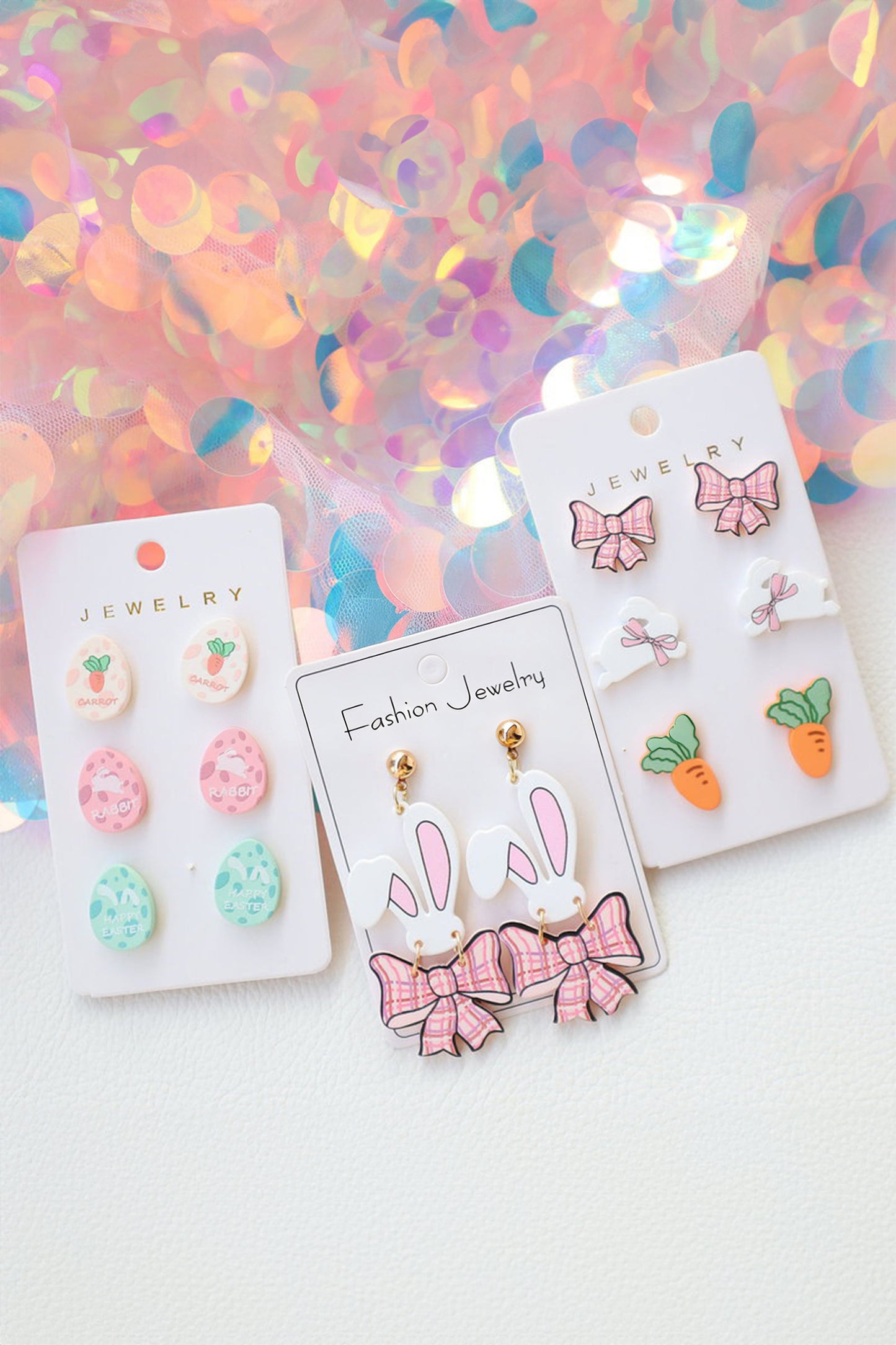 Easter Bunny Bow Plaid Dangle Earrings