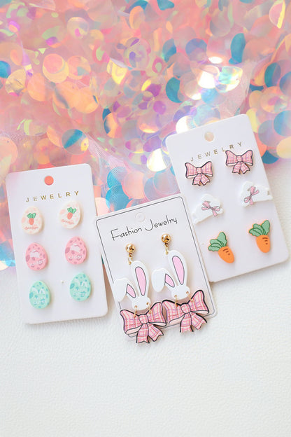 Easter Bunny Bow Plaid Dangle Earrings