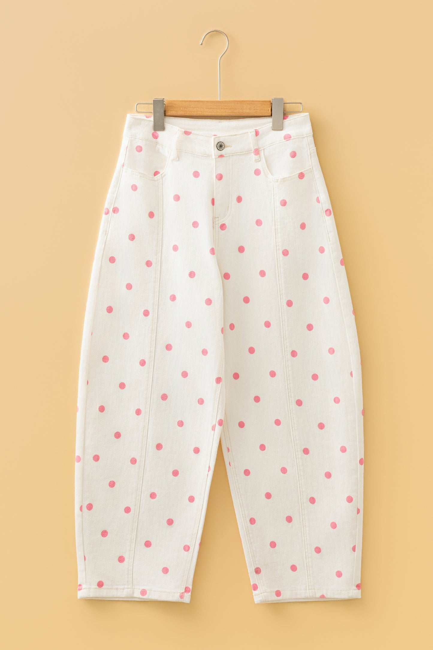 Blue Polka Dot Barrel Jeans High Waist Wide Leg Pants