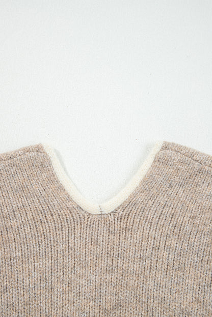 Khaki Tie Front Drop Shoulder Knit Cardigan Sweater
