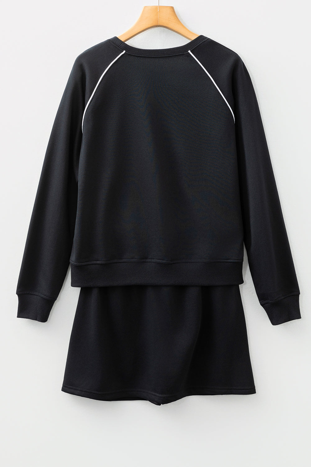 Contrast Piping Crewneck Pullover and Mini Skirt Set