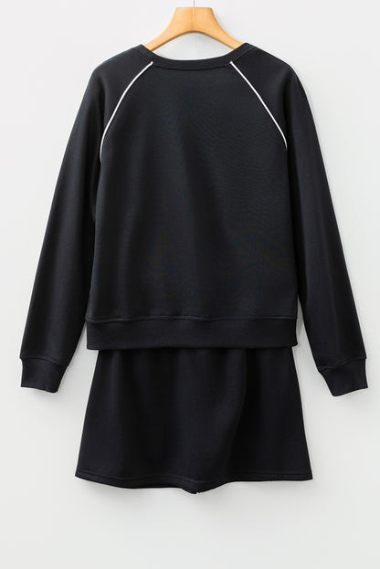 Contrast Piping Crewneck Pullover and Mini Skirt Set