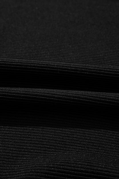 Black Ribbed Texture Baggy Drop Shoulder Pullover and Shorts Set