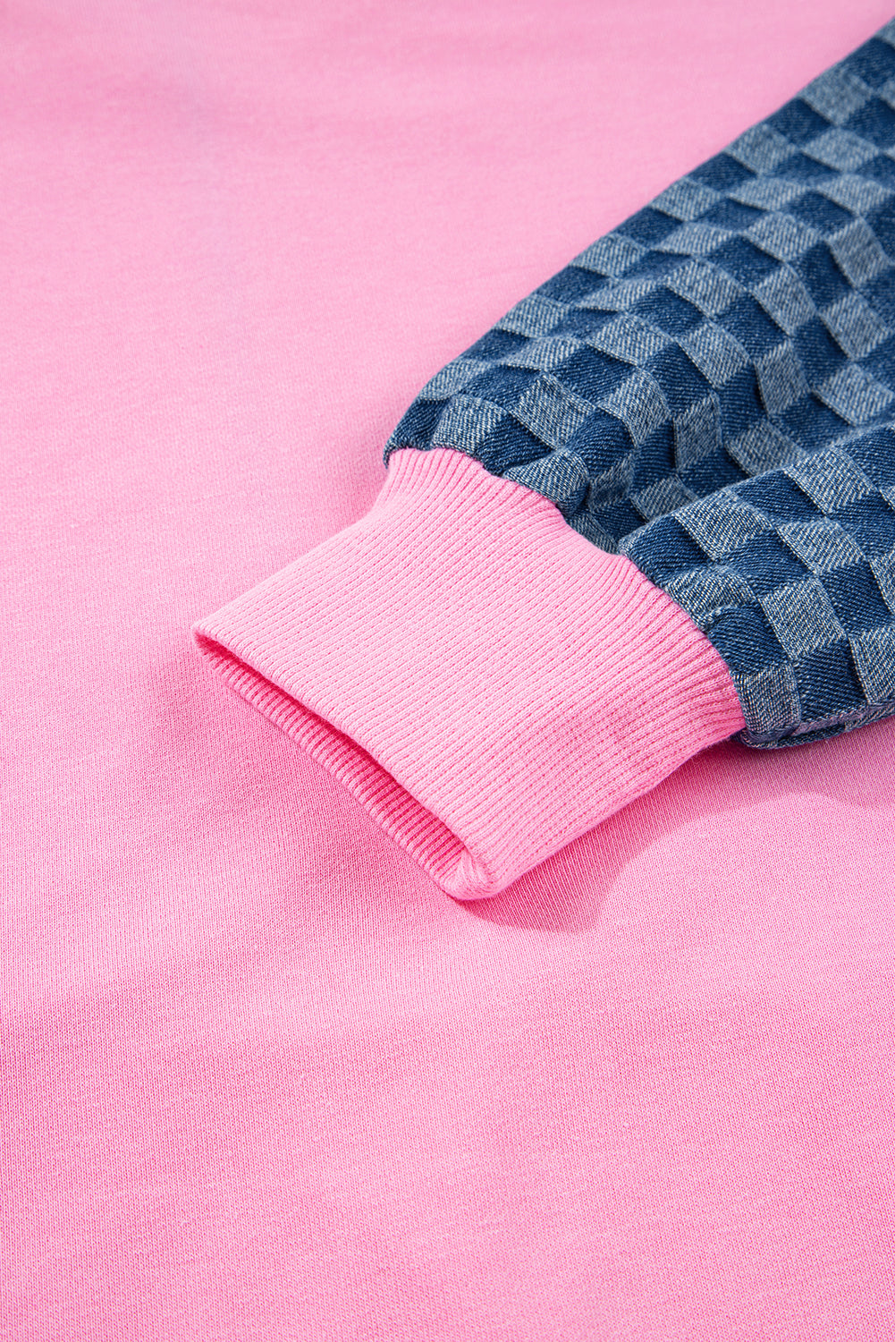 Bonbon Checkered Patchwork Half Zip Hoodie with Pocket