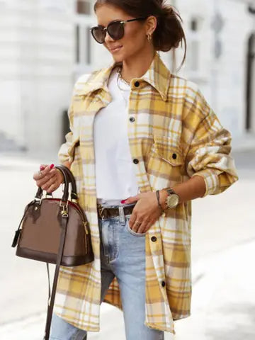 Plaid Long Sleeve Shacket with Flap Pockets