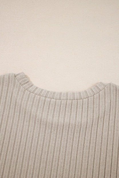 Ribbed Long Sleeve Round Neck Casual Knit Top