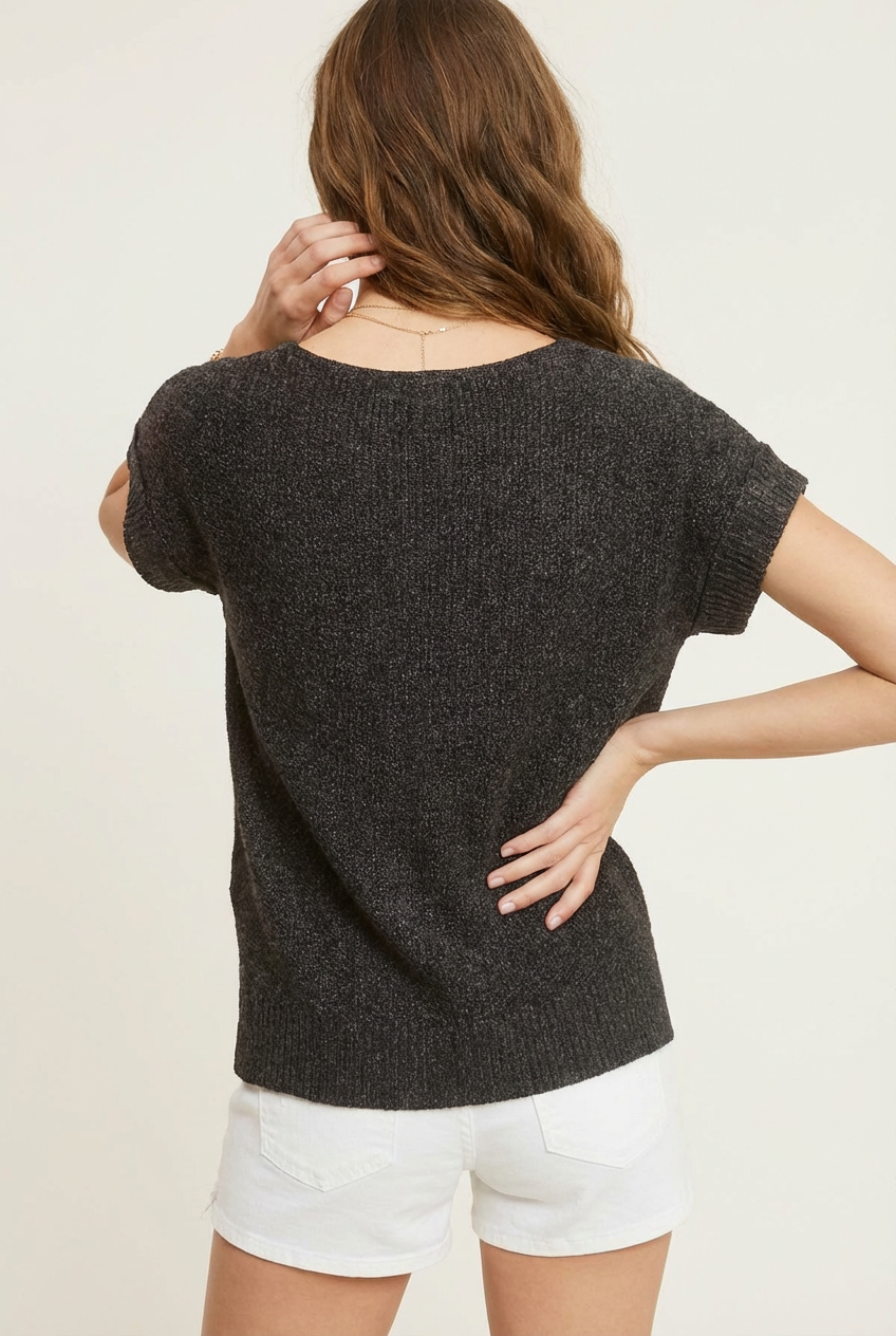 Lightweight Textured Knit Short Sleeve Sweater Top