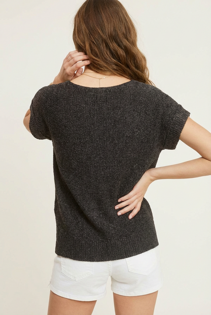 Lightweight Textured Knit Short Sleeve Sweater Top