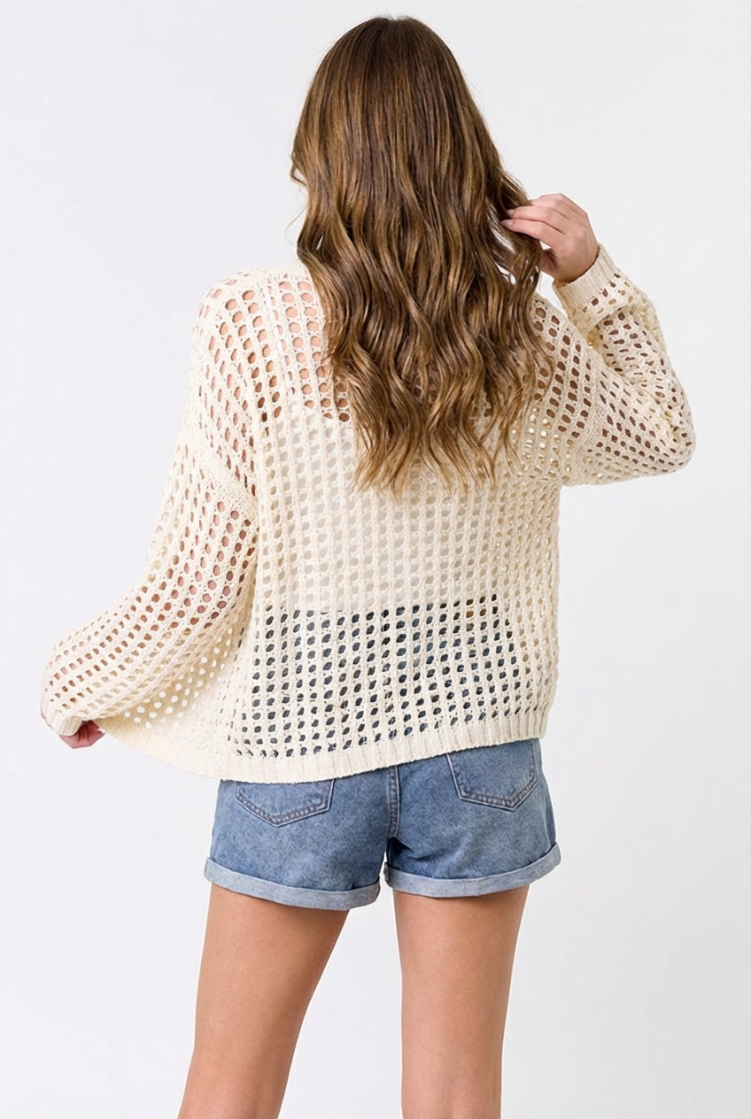 Lightweight Crochet Open Knit Cardigan Boho Layering
