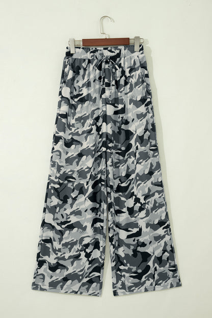 Green Western Camouflage Print Drawstring Casual Pants