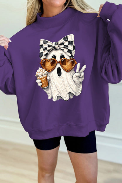 Halloween Ghost Graphic Mock Neck Sweatshirt