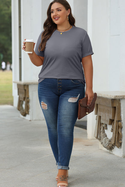 White Casual Crew Neck Short Sleeve Basic Tee