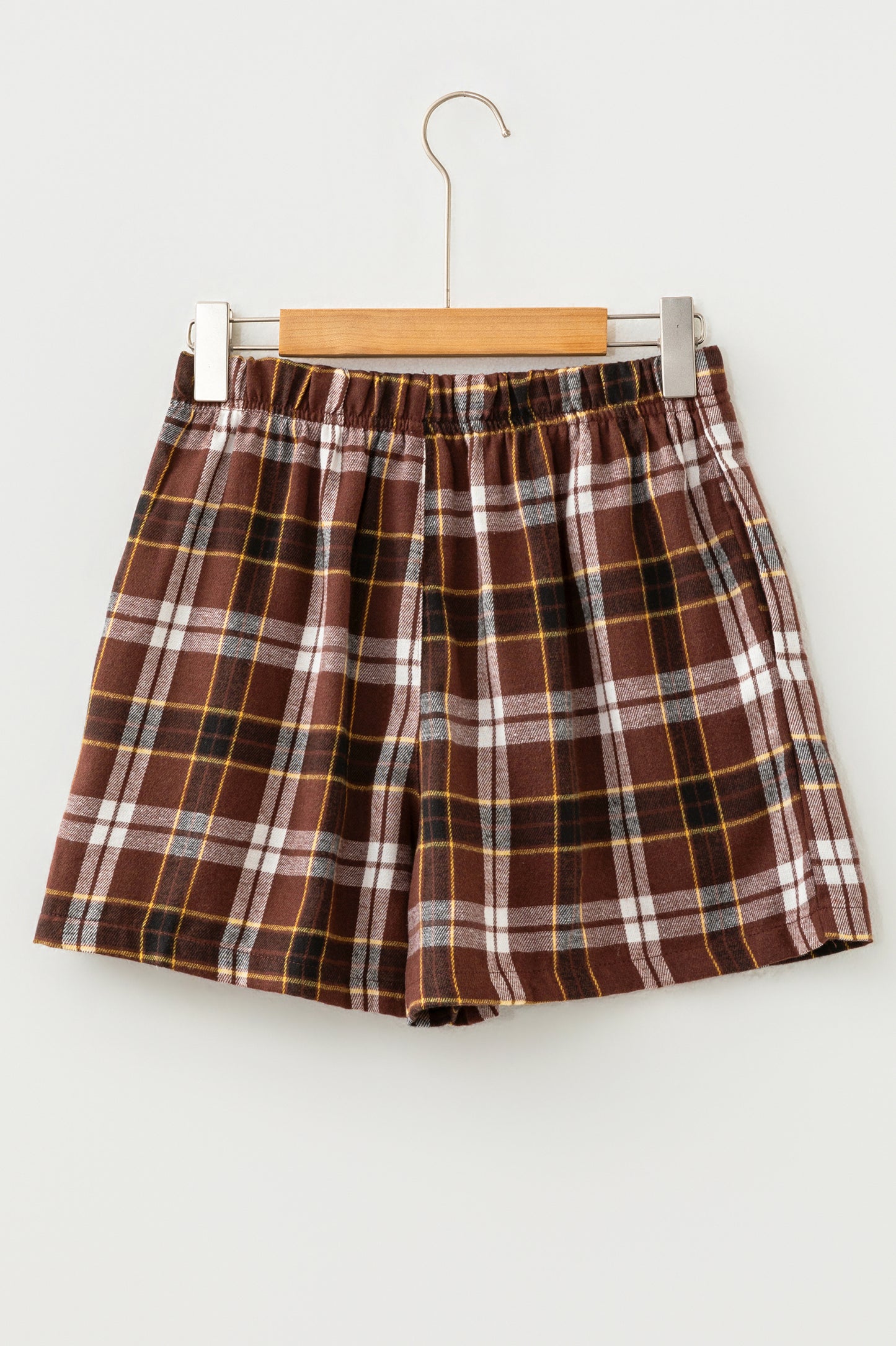 Brown Plaid High Waist Pull On Shorts