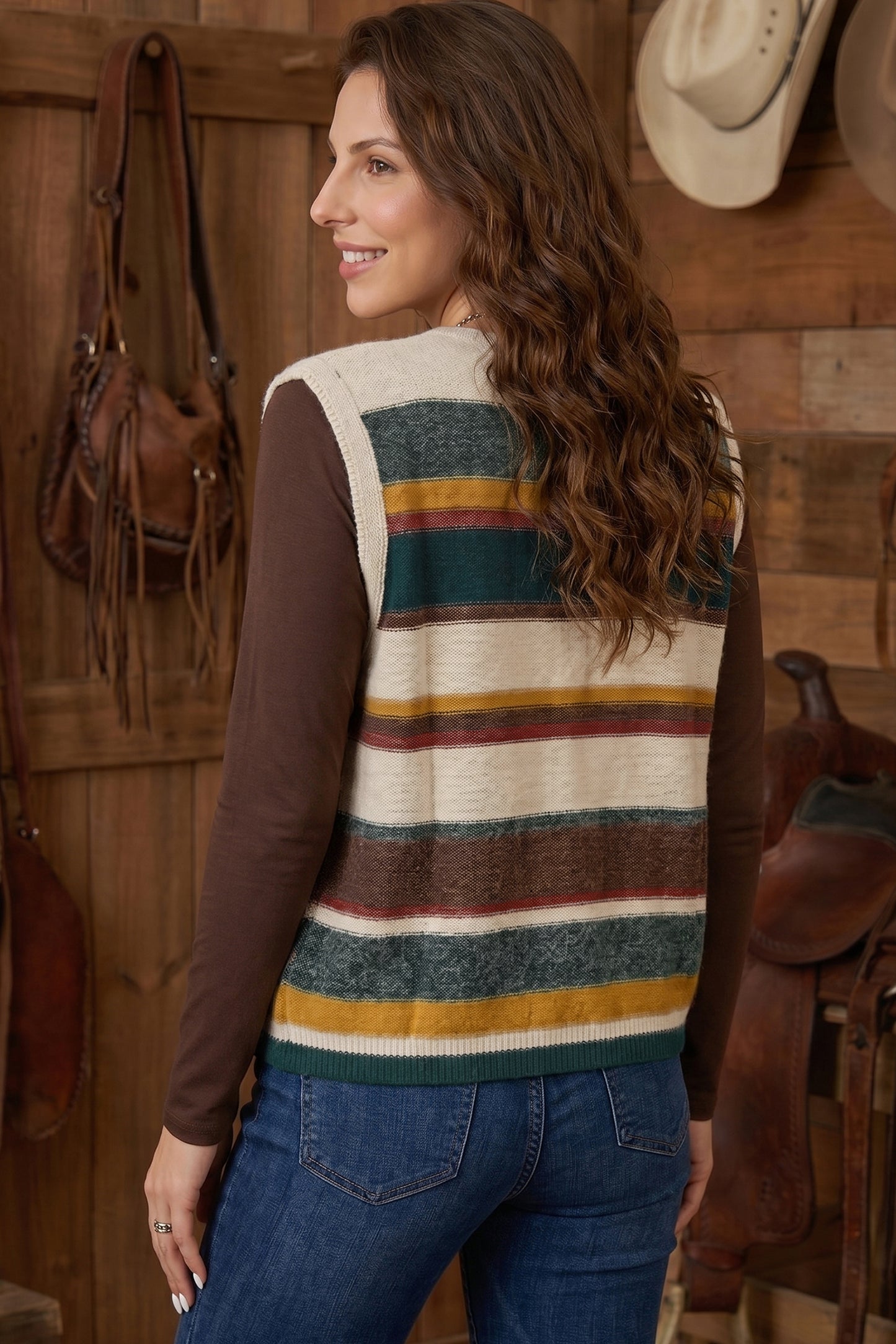 Striped Knit Button Front Sweater Vest