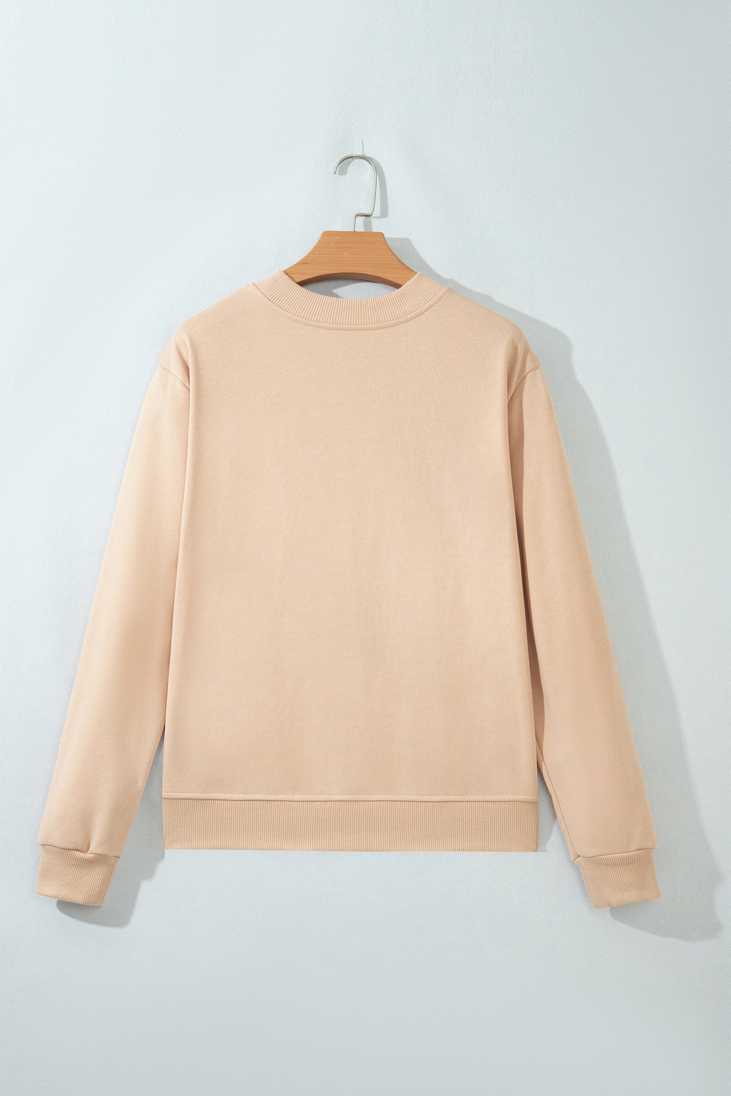 Light French Beige Western Embroidery Round Neck Pullover Long Sleeve Sweatshirt