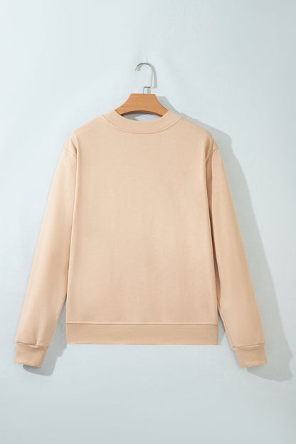 Light French Beige Western Embroidery Round Neck Pullover Long Sleeve Sweatshirt