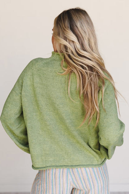 Meadow Mist Green Fish Graphic Oversized Knit Sweater