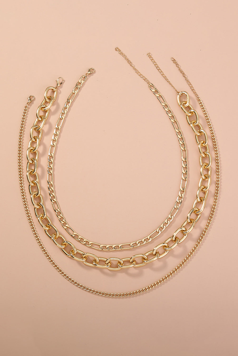 Gold Plated Chunky Chain 3 Piece Layered Necklace Set