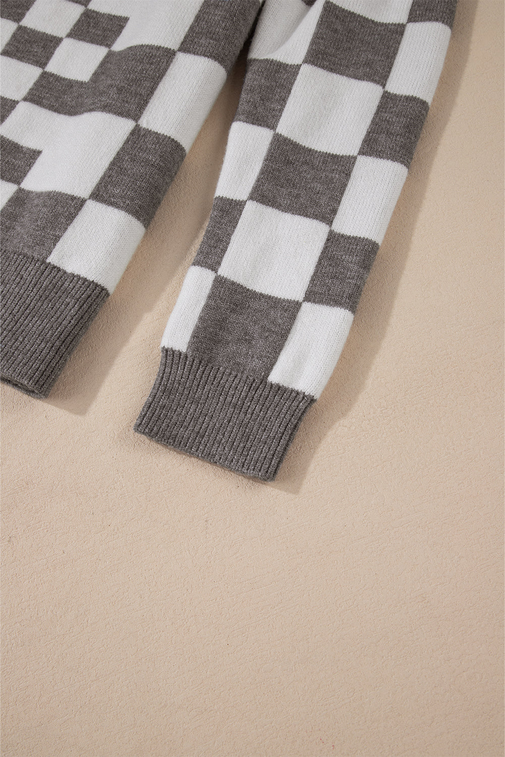 Women’s Brown Checkerboard Drop Shoulder Sweater Top