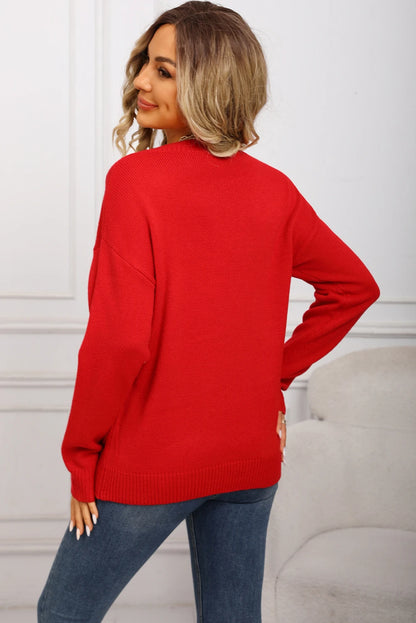 Fiery Red Ugly Christmas Tree Printed Drop Shoulder Sweater