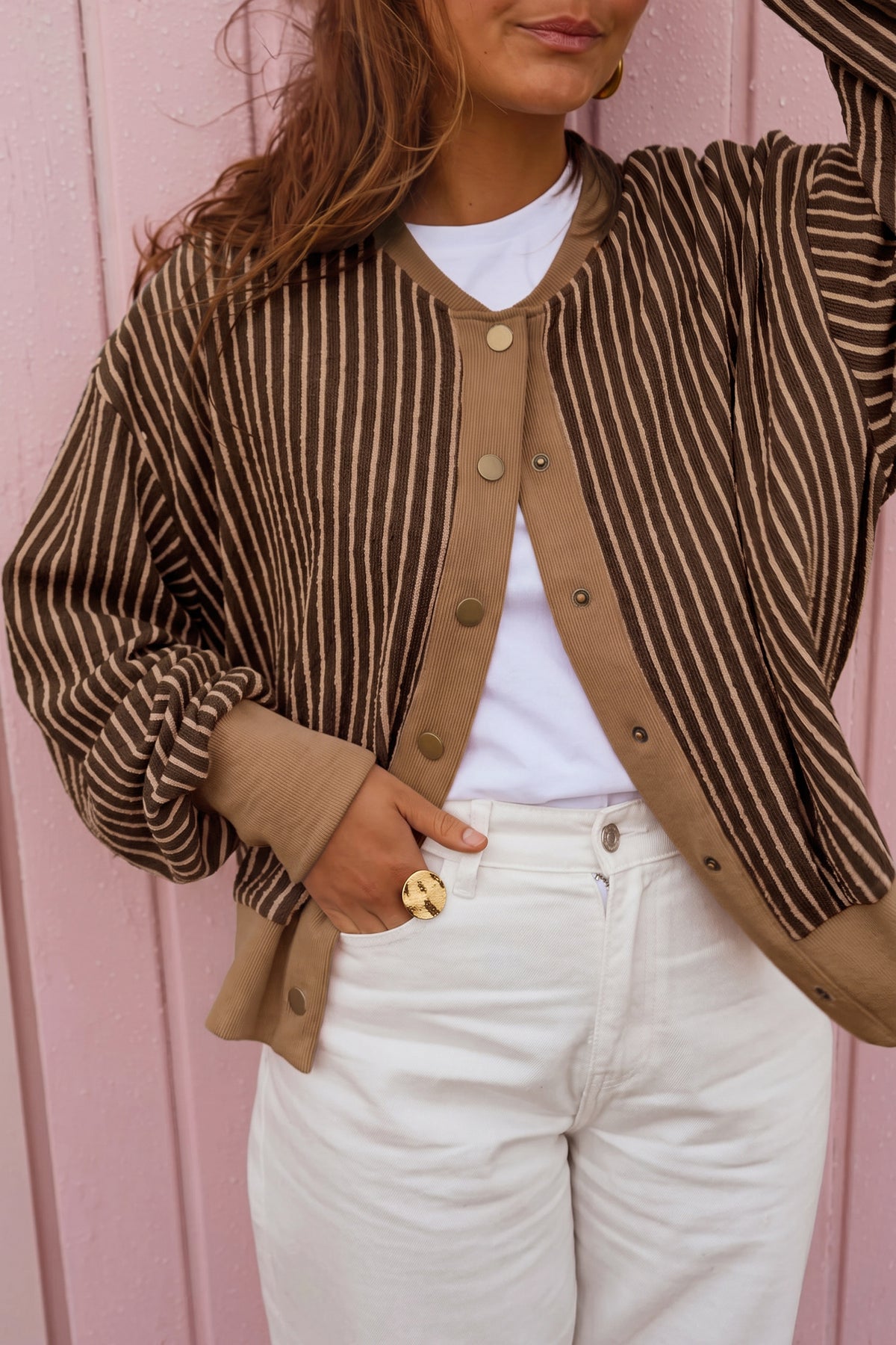 Green Stripe Striped V Neck Patchwork Long Sleeve Regular Fit Cardigan