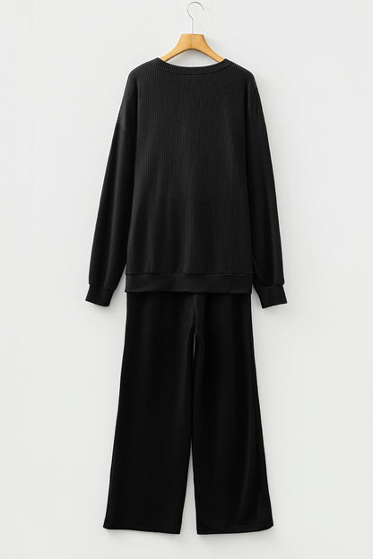 JOLLY Ribbed Knit Long Sleeve Top and Pants Set