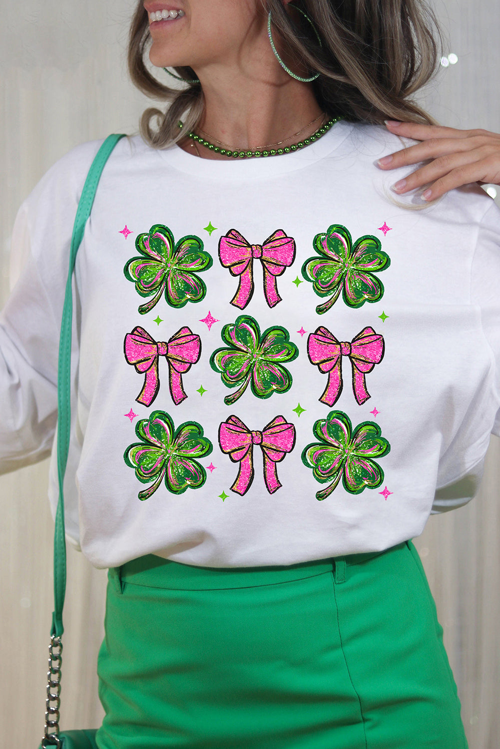 St. Patrick’s Day Shamrock Bow Graphic White Tee