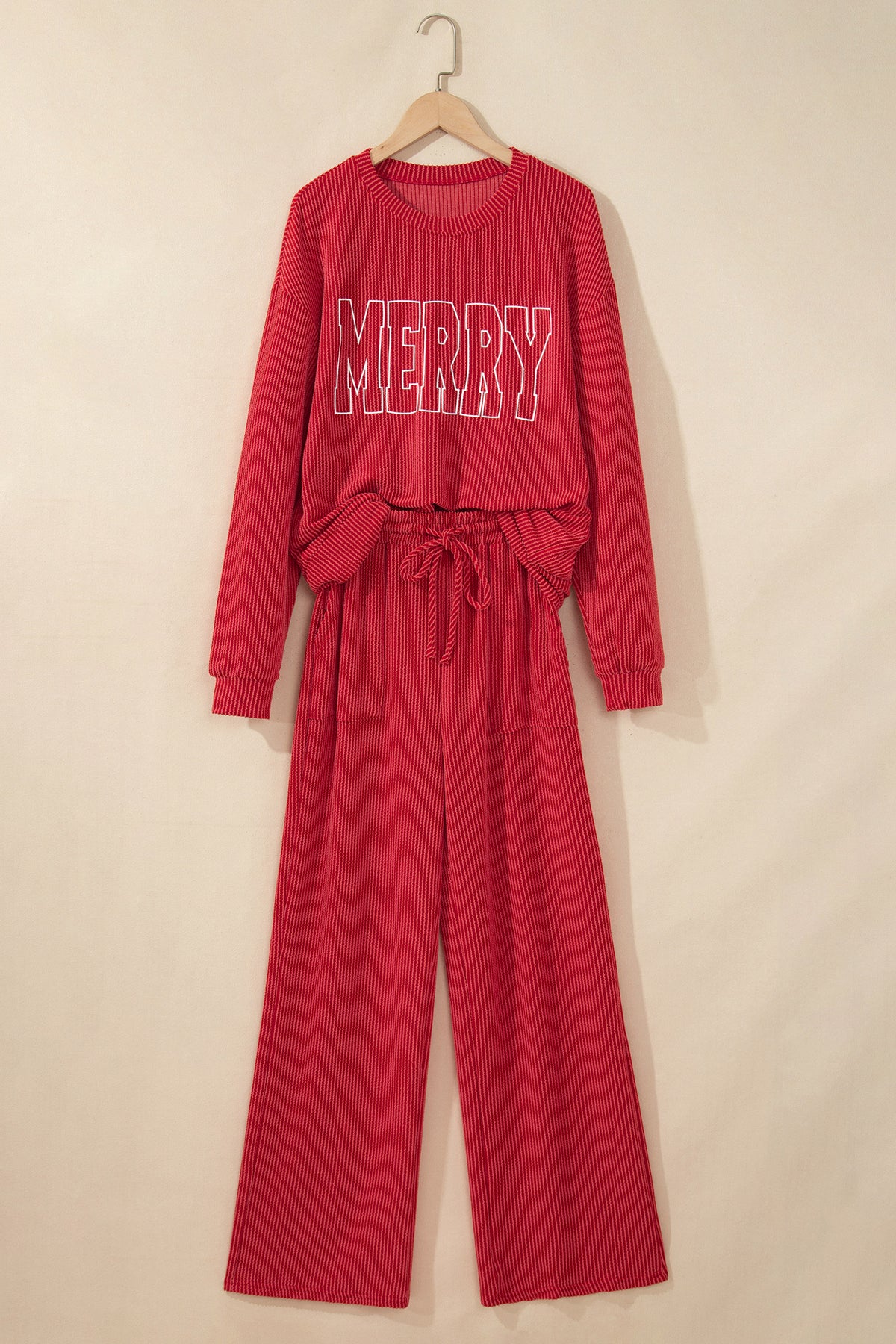 JOLLY Ribbed Knit Long Sleeve Top and Pants Set