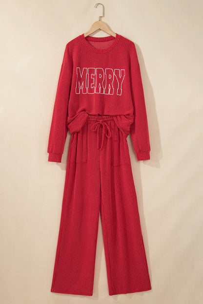 JOLLY Ribbed Knit Long Sleeve Top and Pants Set