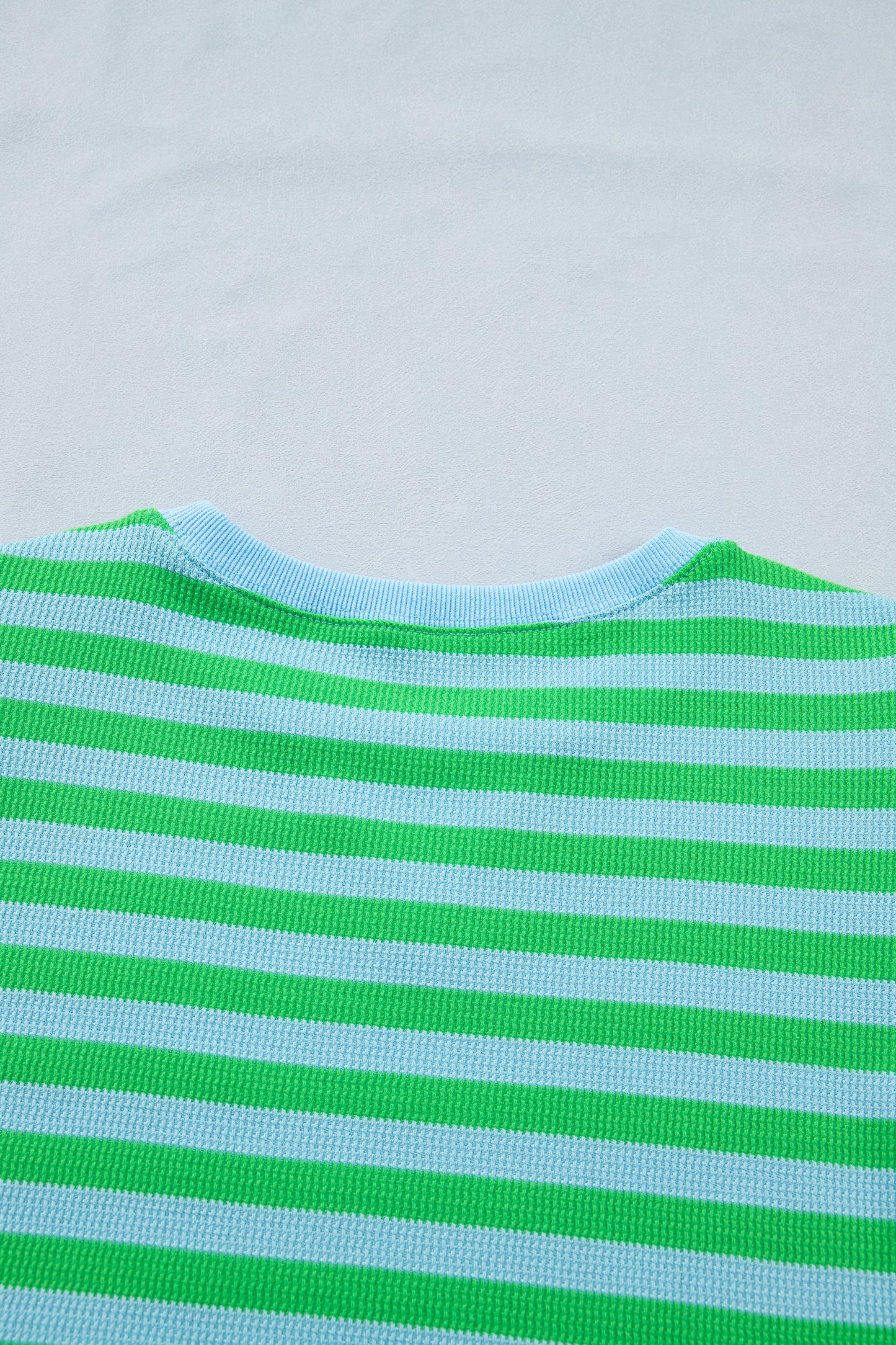 Green Stripe Puff Sleeve Lounge Set Drawstring Shorts