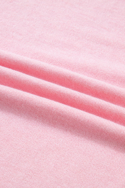 Pink Contrast Scallop Trim Mock Neck Sweater Tee