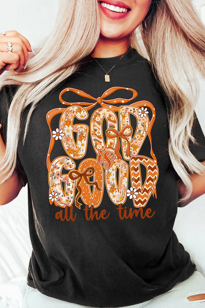 Black God Is Good Floral Faith Graphic Thanksgiving Tee