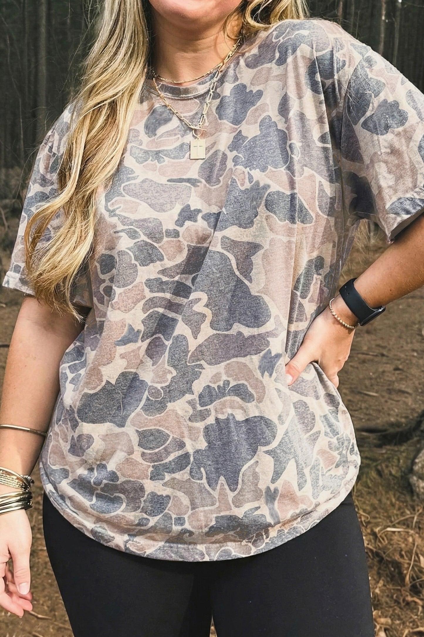 Plus Size Retro Camouflage Tee – Multicolor Casual Top