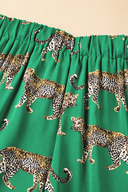 Green Cheetah Print Short Sleeve Shirt and Pants Pajama Set