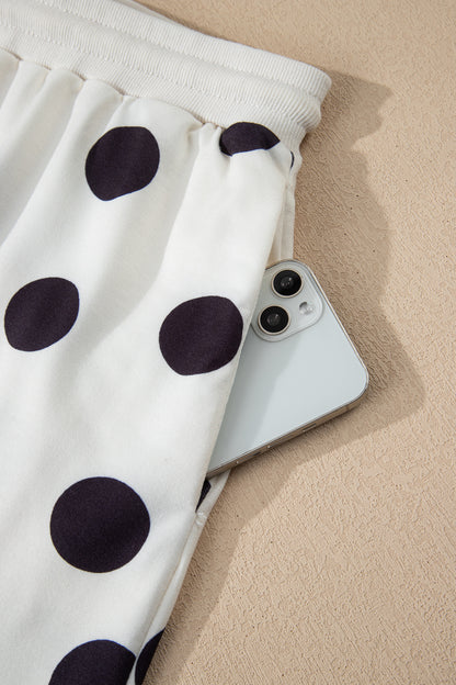 Pink Polka Dot Drop Shoulder Pullover Shorts Set