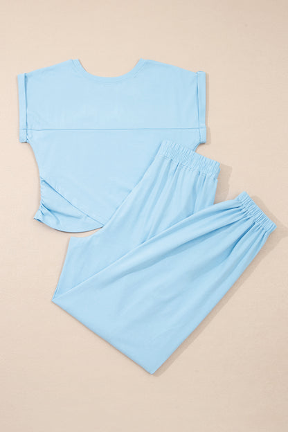 Women Short Sleeve Top Jogger Set Casual Summer Outfit